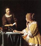 VERMEER VAN DELFT, Jan Lady with Her Maidservant Holding a Letter wetr oil